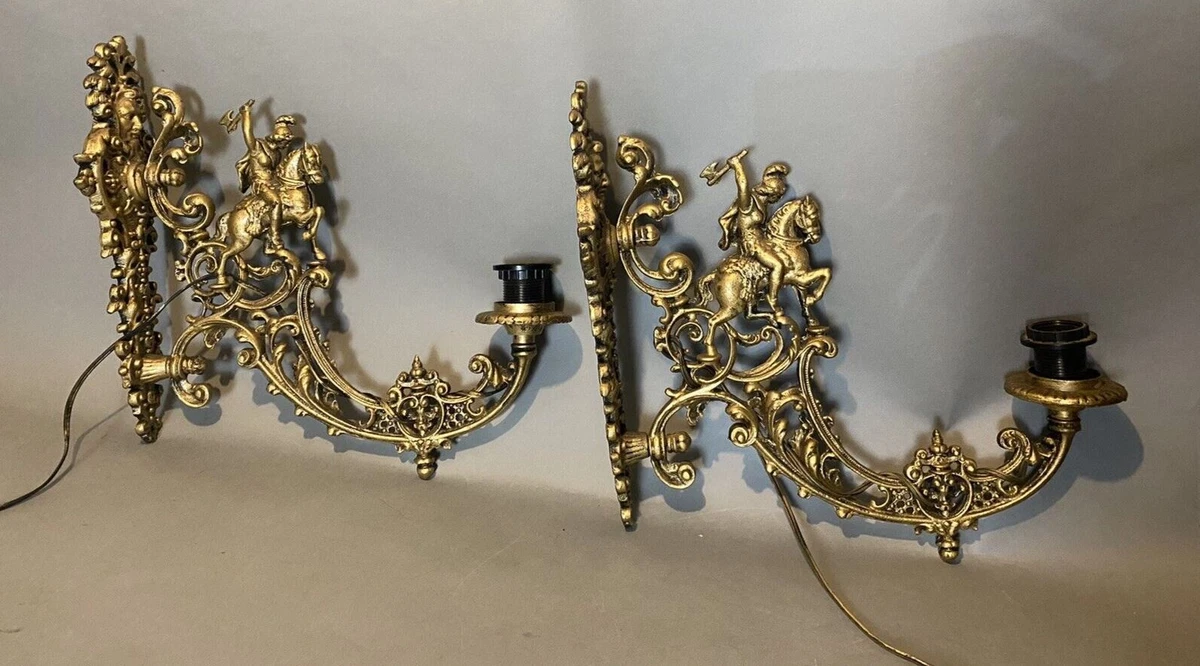 Pair of Antique Victorian Style Cast Metal Figural Wall Sconces eBay