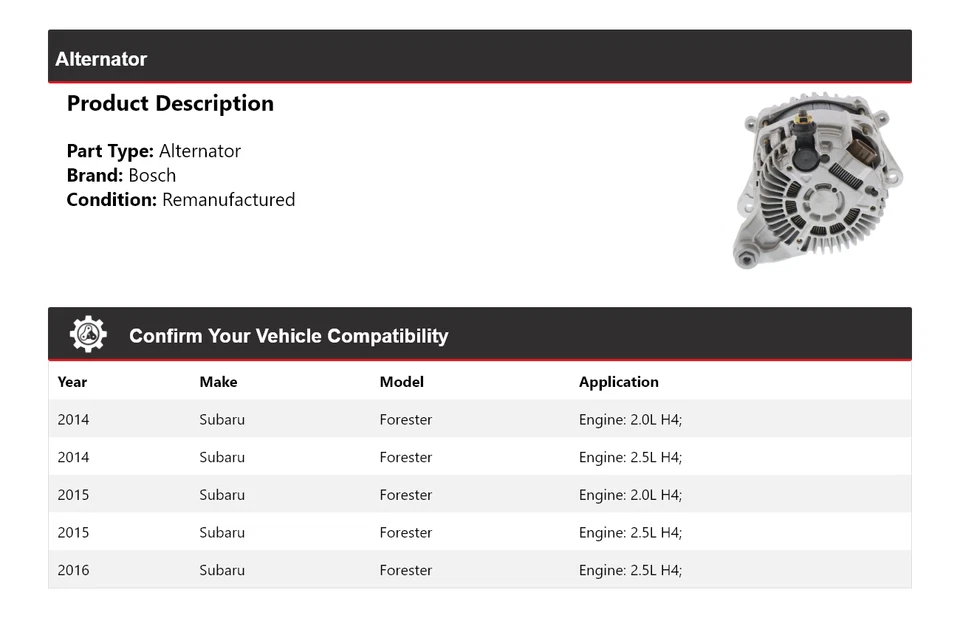 Alternador para Subaru Forester Bosch 2014-2016 (remanufacturado) 2015 Foto 2 de 4