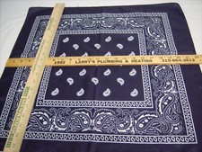 Southwestern Navy Blue and White Polyester Paisley Bandana 21.25" x 22"
