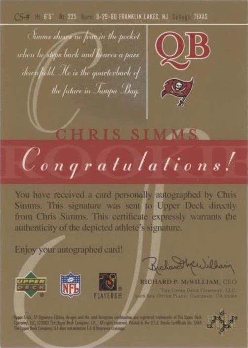 2003 SP Signature Edition Chris Simms #CS