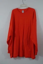 Gildan Ultra Cotton Men's 5XL Crewneck Long Sleeve Orange Casual T-Shirt New!