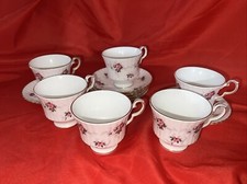 Princess House Exclusive Hammersley Tea Cup  Saucer, White wPink Roses Lot of 6