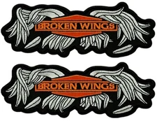 BROKEN WINGS EMBROIDERED BIKER CHOPPER PATCH - 2PC IRON ON OR SEW  5"x2"