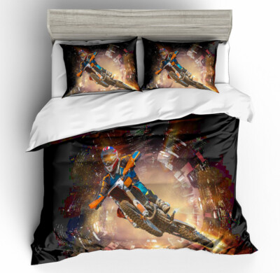 3D Motorradfahrer Stadt Landschaft Quilt Cover Set Bettwäsche Sets Kissenbezü...