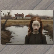 4x6"  Weird Creepy Vintage Vibe Scary Girl Halloween Redhead Unusual