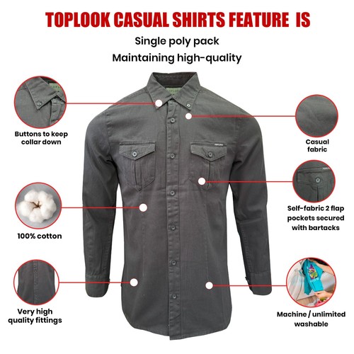Men's Shirt 100% Cotton Long Sleeve Button Up Plain Business Smart Casual Tops - Picture 2 of 27