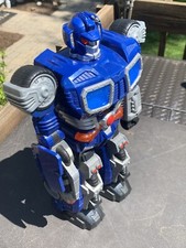HAP-P-KID 2005 Blue Robot Toy Action 15" Tall Lights Sound Talks Turbo Fighter