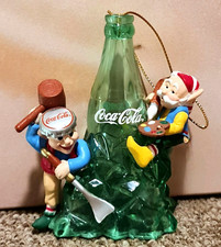 1992 COCA COLA ICE SCULPTING ELVES MAKING COKE BOTTLE ORNAMENT ~ NO BOX  ~ EUC