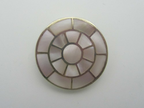 Round Sterling Pendant with Mother of Pearl Inlay Stamped 925 Detailed Back - Picture 1 of 5