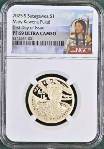 2025 S  Proof Sacagawea $1 Mary Kawena Pukui NGC PF69 FDOI