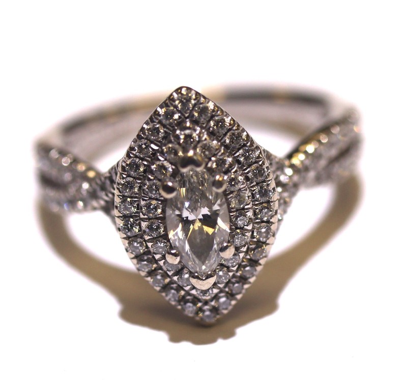 14k white yellow gold SI1 H .87ct marquise diamond engagement ring 5g ladies 6