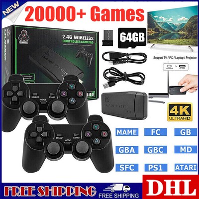 4K HDMI Wireless Videospielkonsole Retro 20000+Spiele TV Stick 64GB + 2Gamepad