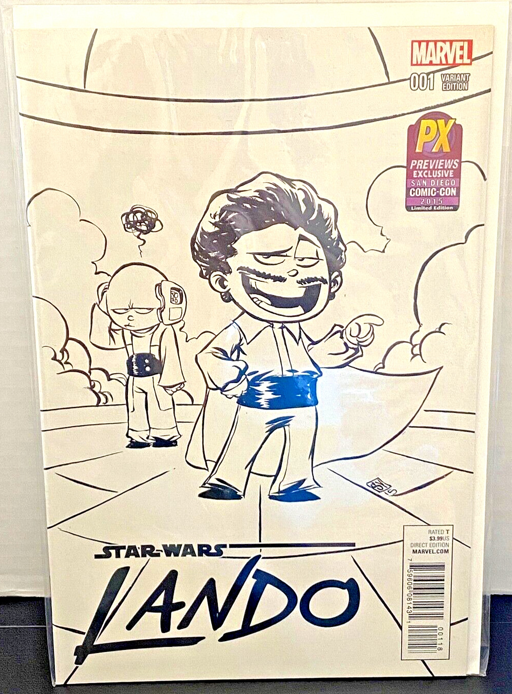 SDCC COMIC CON 2015 PX EXCLUSIVE MARVEL 001 STAR WARS LANDO VARIANT B&W COVER