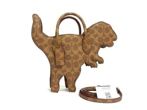 Borsa Coach Rexy in tela firmata tracolla ottone ruggine marrone chiaro CM549 USATA