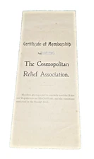 VTG 1905 Cosmopolitan Relief Association Philadelphia PA ceritficate membership