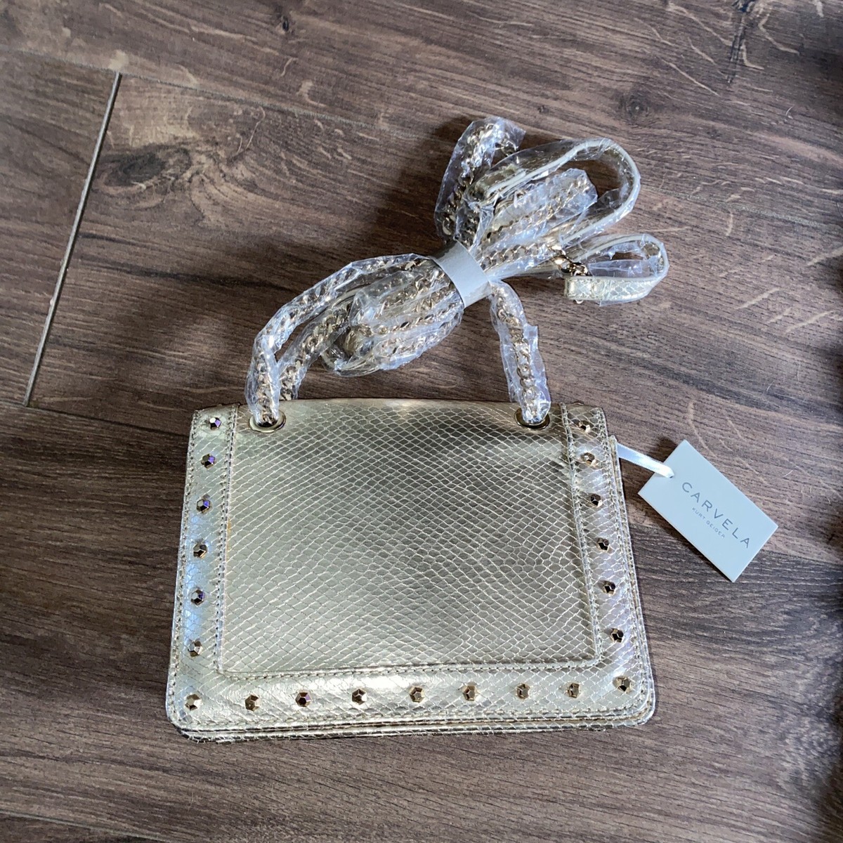 Carvela Womens Studded Handbag With Long Strap Gold BRAND NEW