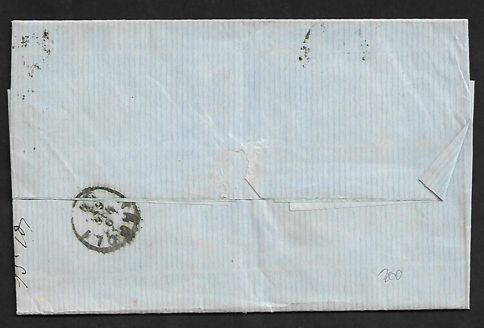 ITALY MESSINA TO NAPLES STEAM MAIL 30c RATE ON FOLDED LETTER COVER 1863