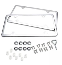 2pcs Silver Stainless Steel License Plate Frame Cover Front & Rear Kit Universal