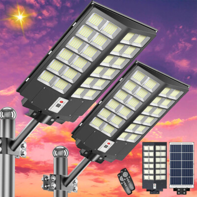 2PCS 9000W Commercial Solar Street Light Dusk to Dawn Parking Lot Road Area Lamp