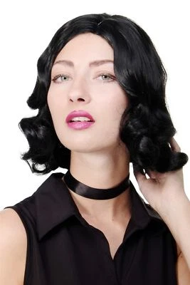 WIG ME UP Damenperücke Perücke 20er Jahre Swing Charleston Mittelscheitel Wellen Schwarz