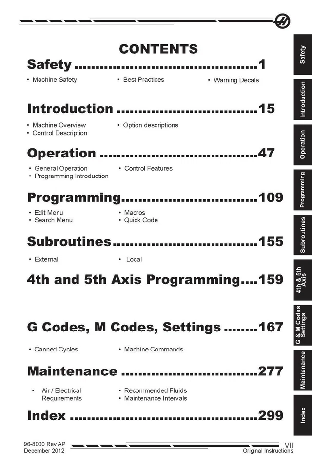 Haas Milling Machine 96-8000 Operators Manual Instructions 2012 - 314 PAGES - - Image 4 of 4