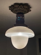 Lustre Ancien Art Deco Plafonnier Vintage  Lampe Opaline circa 1930