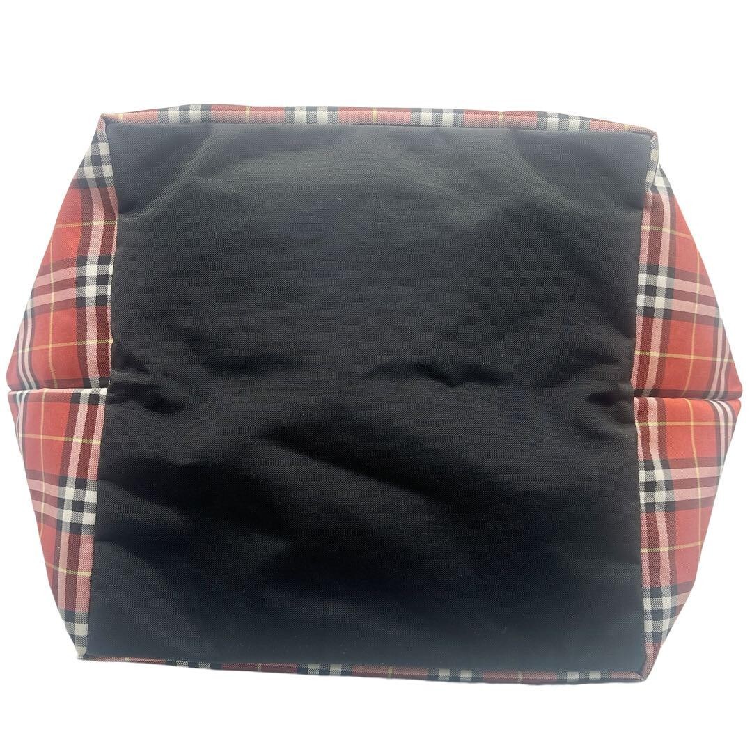 Burberrys Blue Label Nova Check Tote Bag Nylon leather color Red