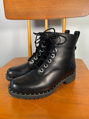 Timberland Boots Size UK3.5 Lyonsdale Black Leather Stud Lux Biker Ankle Lace Up - 第 6/20 張圖片