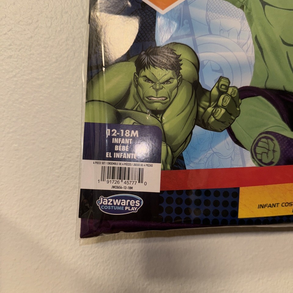 Marvel Hulk Costume Infant Baby Size 1218 Month 3 Piece Jumpsuit Hat