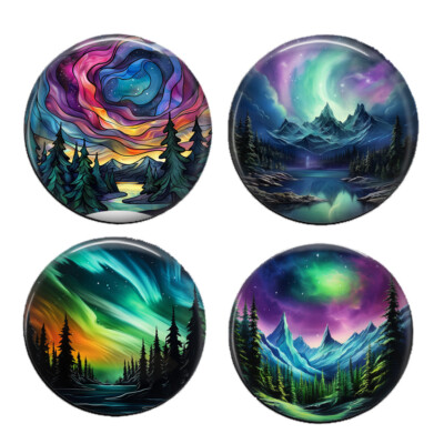 Set of 4 Northern Lights Magnets Aurora Borealis Watercolor Art Prints 2 Inches
