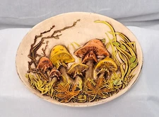 Vintage 3D Hand Painted Mushroom Plate Byron Mold 1974 Signed Dated Home Decor