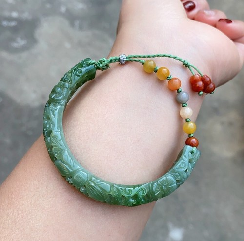 57mm Certified 100% Natural Hetian jade Butterfly flowers Bracelets 认证和田玉蝴蝶花朵手镯 - Picture 2 of 14