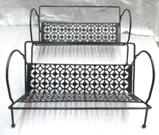 Vintage Metal Book Rack CD 45 Records 2 Table Top Desk Top Holder MCM Retro