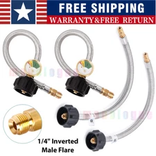 15" RV Pigtail Braided Propane Hose for 1/4-Inch Inverted Male 2-Stage Regulator
