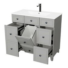 Space-Saving 36" Grey Bathroom Vanity: Flip-Up Door  Ample Storage Drawers