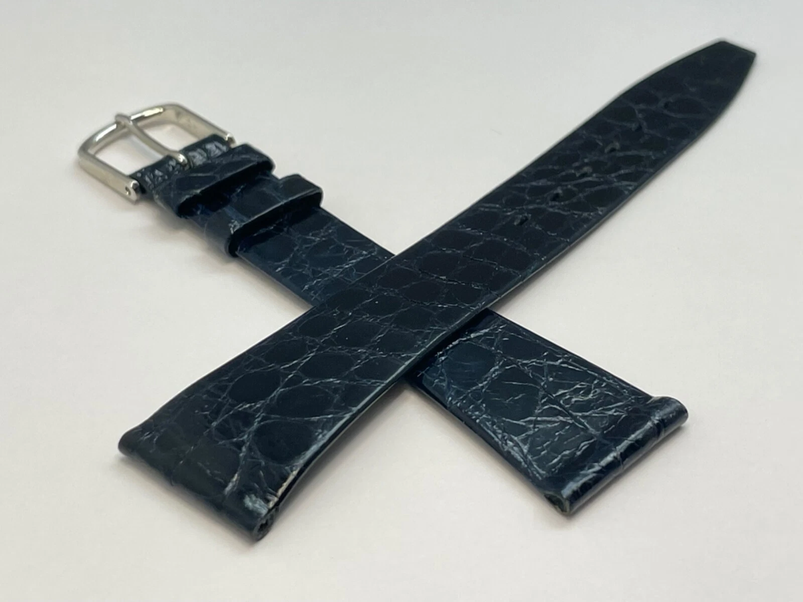 Bracelet de montre OEM Gucci crocodile sterling brillant bleu marine 19 mm boucle générique