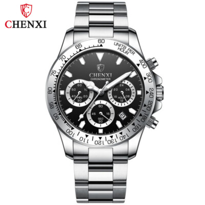 CHENXI Men's Quartz Business Watch Chronograph Stainless Steel Date Wristwatch