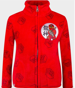 red zip up jumper
