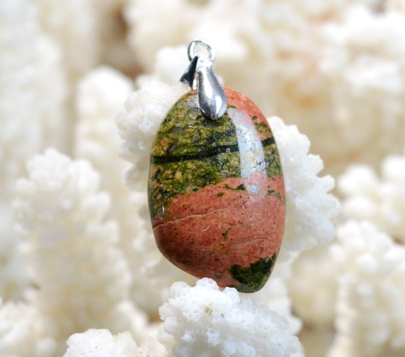 Pendentif Unakite 24 carats, cabochon en pierre naturelle véritable FE14