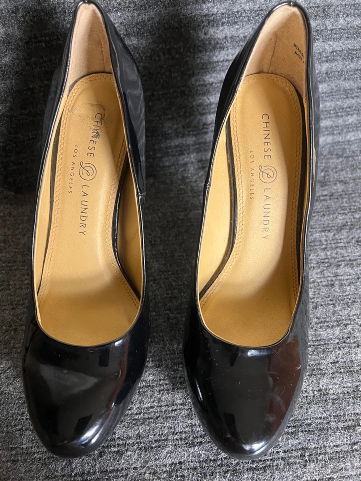 Zapatos de salón de lavandería chinos para mujer 8,5 charol negro plataforma tacón Foto 4 de 4