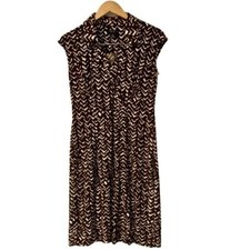 Chaps Womens Brown White Print Shift Dress Size M