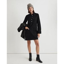MADEWELL Clean Black Wash Denim Popover Mini Shirtdress NWT Size XXS