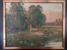 The Pond At Sunset Original Oil Painting by Aleksander Titovets