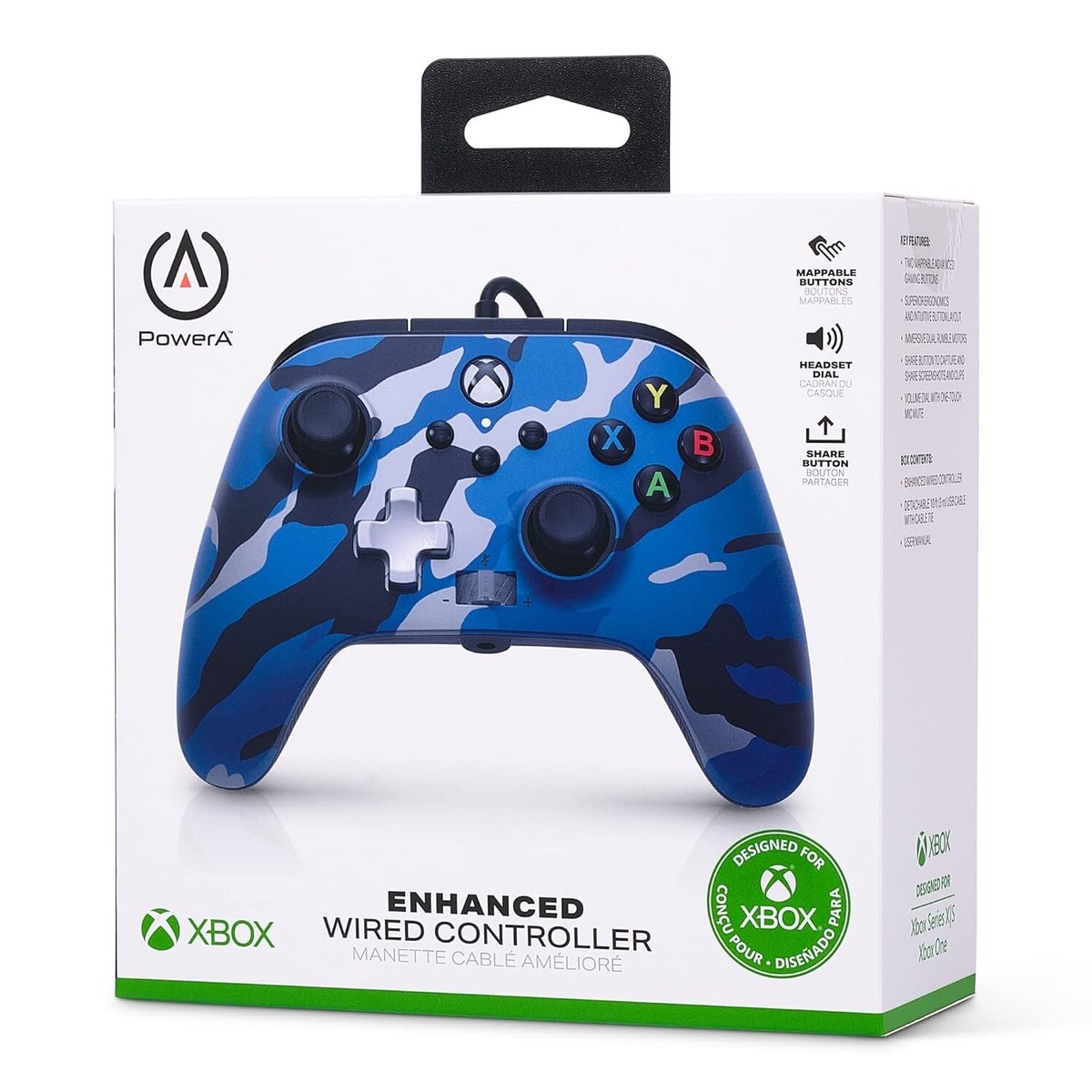 PowerA Enhanced Wired Xbox One Metallic Blue Camo Controller UK