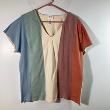 Womens Bibi Cotton Spandex Knit Colorblock V Neck Top S