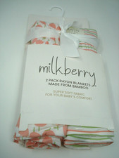 Milkberry Blankets Made From Bamboo Pink Tulip Print Stripe Set of Two NEW