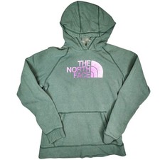 The North Face Hoodie Womens Medium Green Pullover Logo Sweatshirt Outdoor Pink