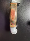Vintage Taiwan Stainless Hunting Knife Colorful Laminated Wood Handle w/ Sheath — photo 7