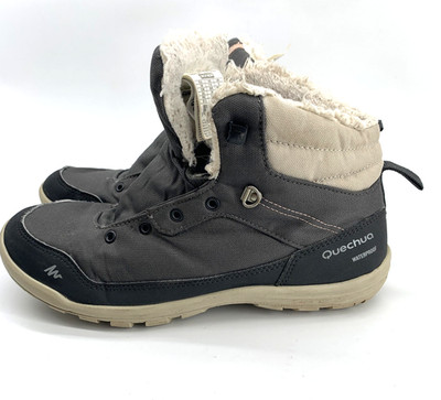 Quechua SH100 Warm Mid Snow Boots Womens Size 7.5 Gray Waterproof Faux Fur Ankle