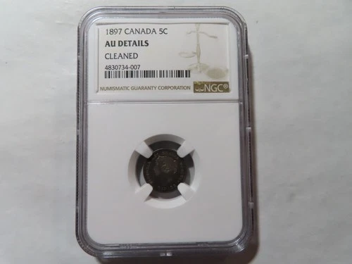 Q24 Canada 1897 5 Cent NGC Cleaned AU Details